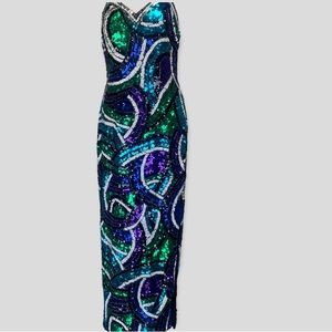 Vintage Homecoming   Dress  SHO MAX ORIGINALS SILK MULTI COLOR  FORMAL SEQUIN
